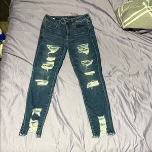 American Eagle Outfitters Ripped Dark Blue Skinny Jeans